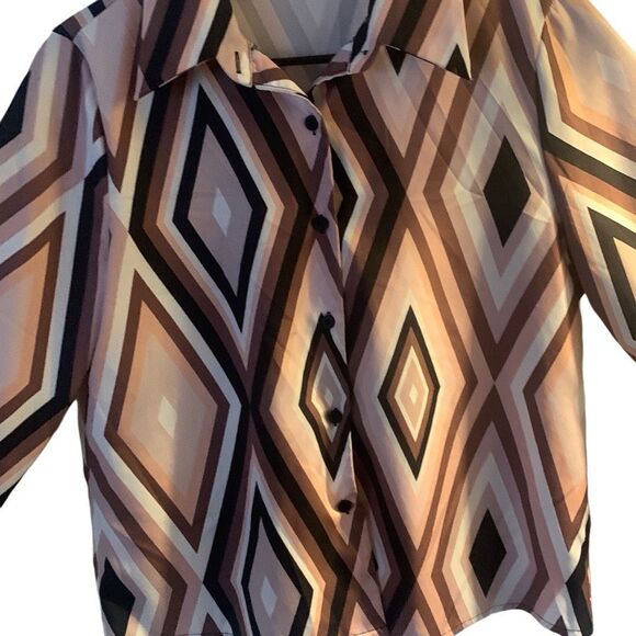 Pre Owned Women’s SHEIN Long Sleeve Blouse Top Geometric Sz Sm Fashion Comfort - Picture 4 of 8